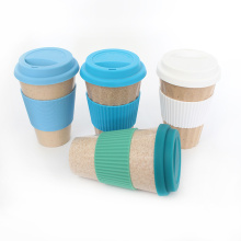 Tasse de café en fibre de bambou de vaisselle de fibre de support de couvercles en silicone écologique